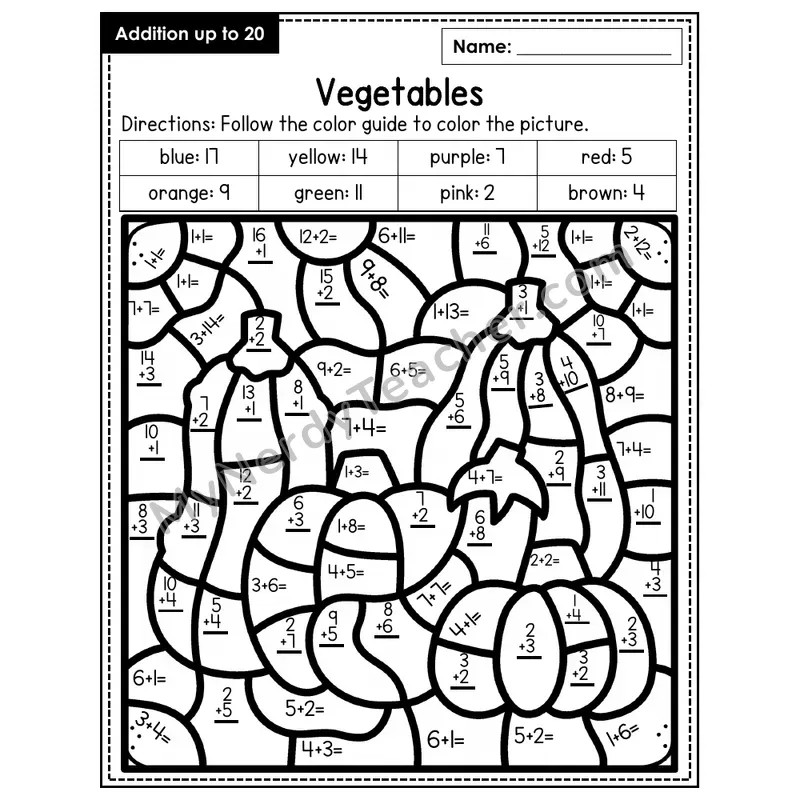 Addition to 20 Color by Number — Vegetables (Page 5)