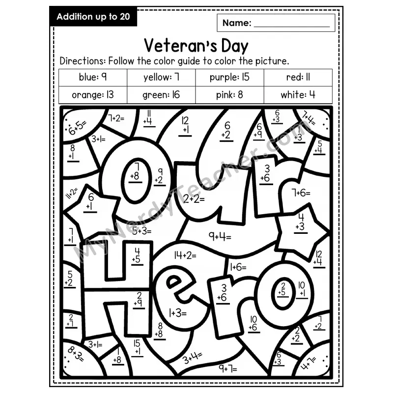 Addition to 20 Color by Number — Veteran's Day (Page 5)
