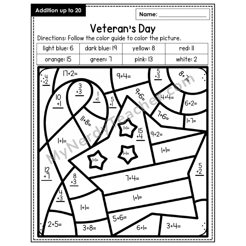 Addition to 20 Color by Number — Veteran's Day (Page 8)