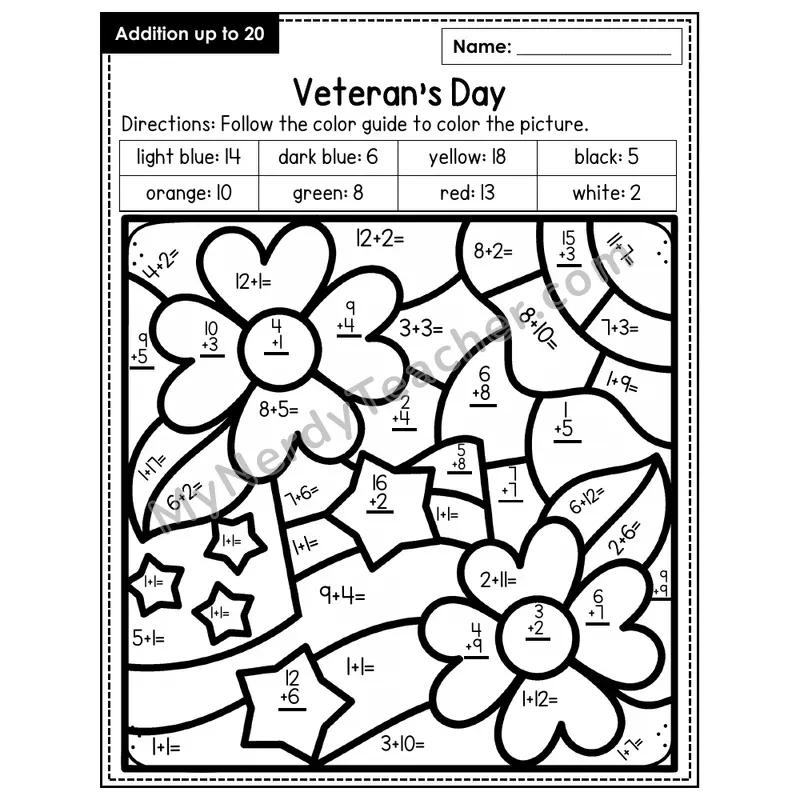 Addition to 20 Color by Number — Veteran's Day (Page 6)