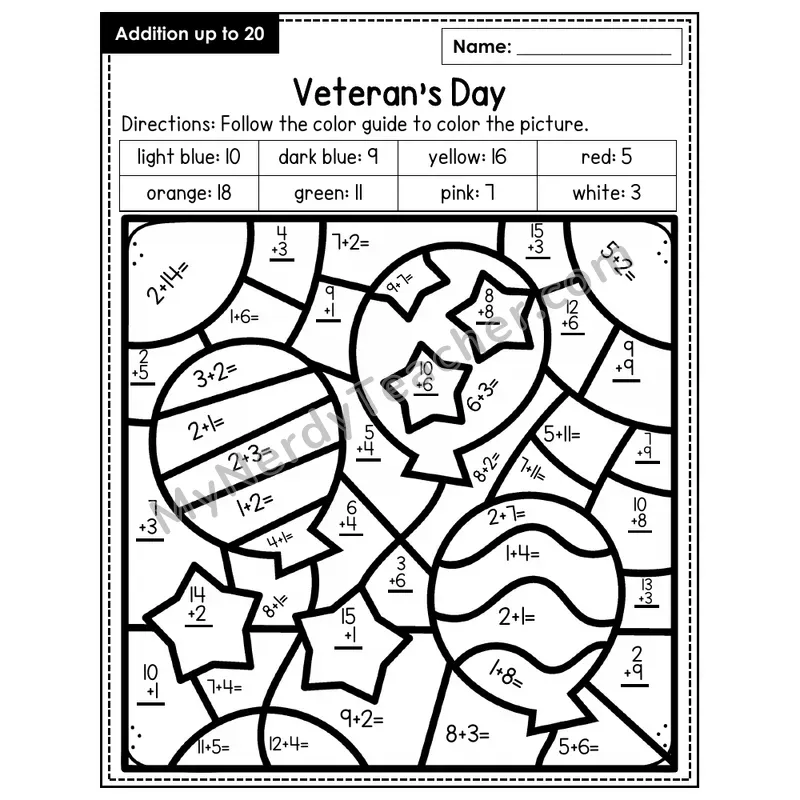Addition to 20 Color by Number — Veteran's Day (Page 7)
