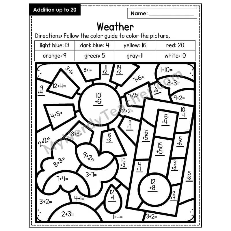 Addition to 20 Color by Number — Weather (Page 6)