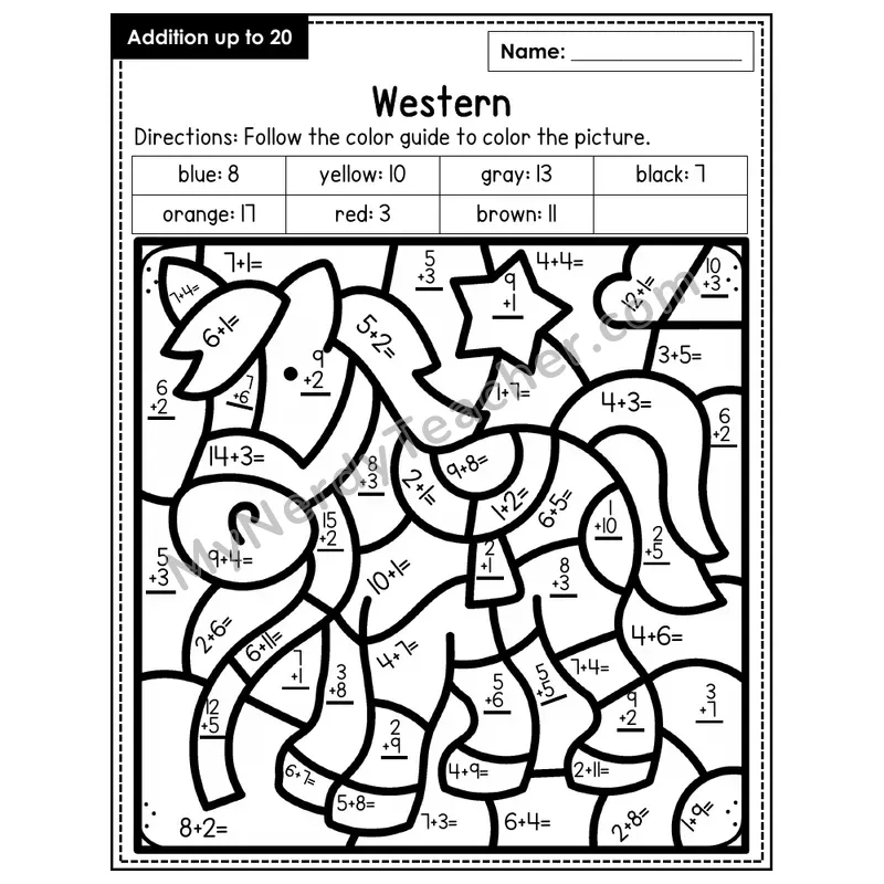 Addition to 20 Color by Number — Western (Page 8)