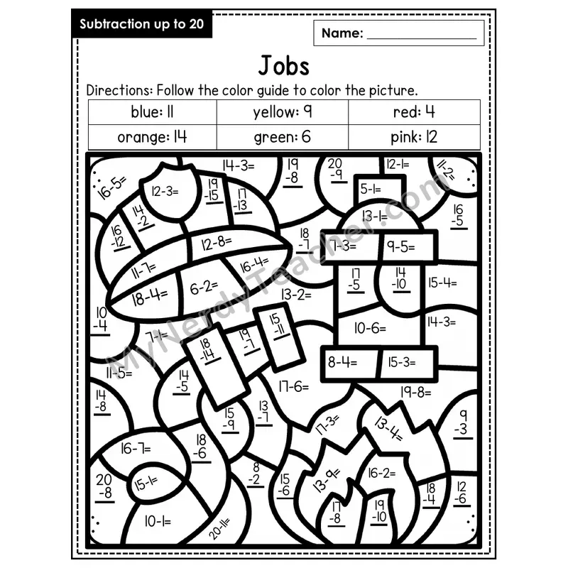 Subtraction to 20 Color by Number — Jobs (Page 2)