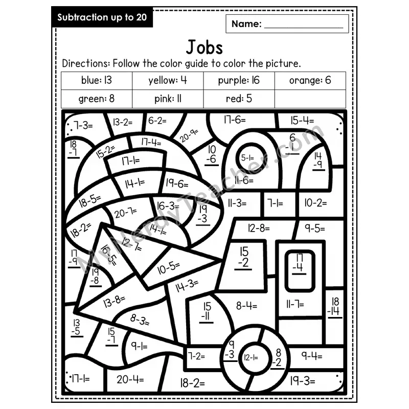 Subtraction to 20 Color by Number — Jobs (Page 5)