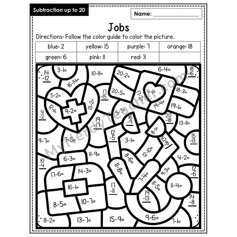 Subtraction to 20 Color by Number — Jobs (Page 6)