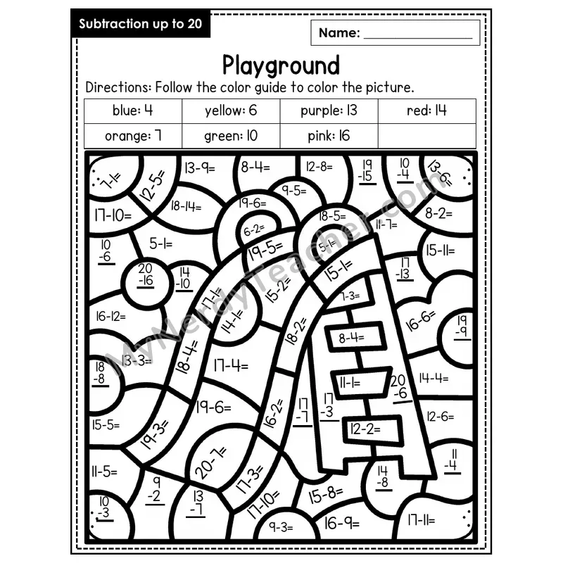 Subtraction to 20 Color by Number — Playground (Page 3)