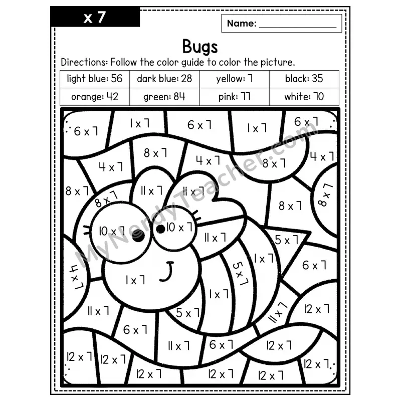 Multiplication Color by Number — x7 — Bugs (Page 4)