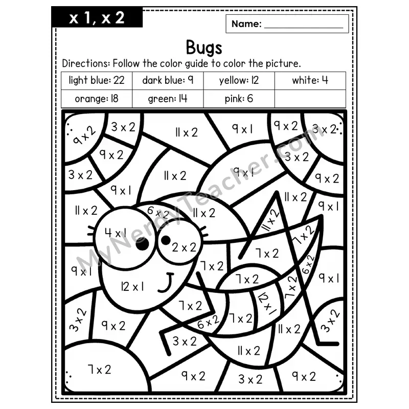 Multiplication Color by Number — x1, x2 — Bugs (Page 1)