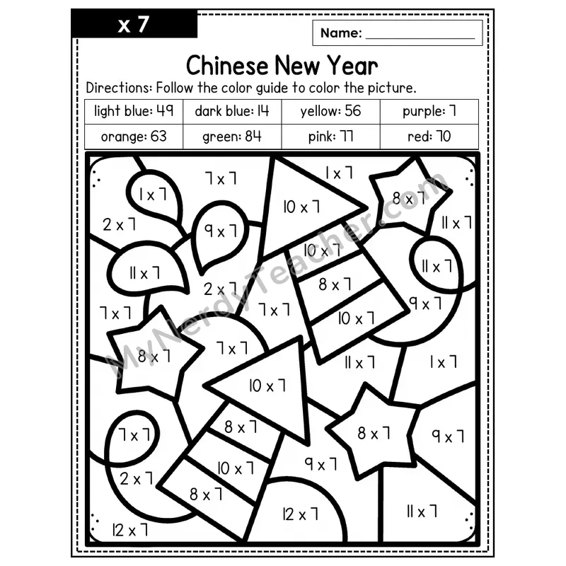 Multiplication Color by Number — x7 — Chinese New Year (Page 4)