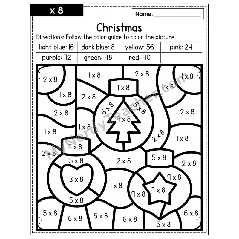 Multiplication Color by Number — x8 — Christmas (Page 5)