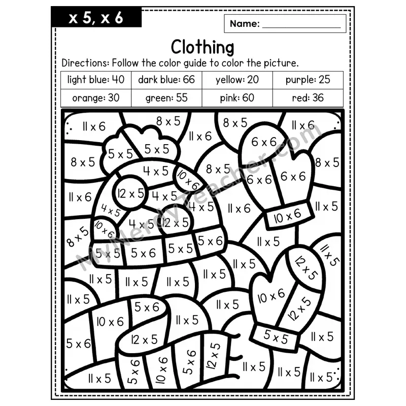 Multiplication Color by Number — x5, x6 — Clothing (Page 3)