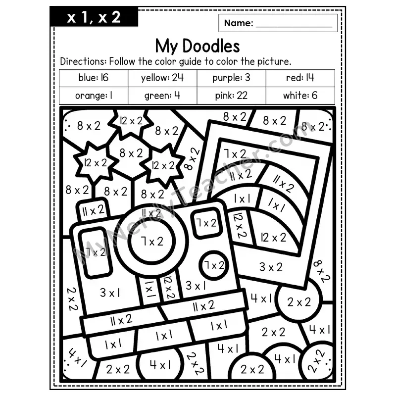 Multiplication Color by Number — x1, x2 — Doodles (Page 1)