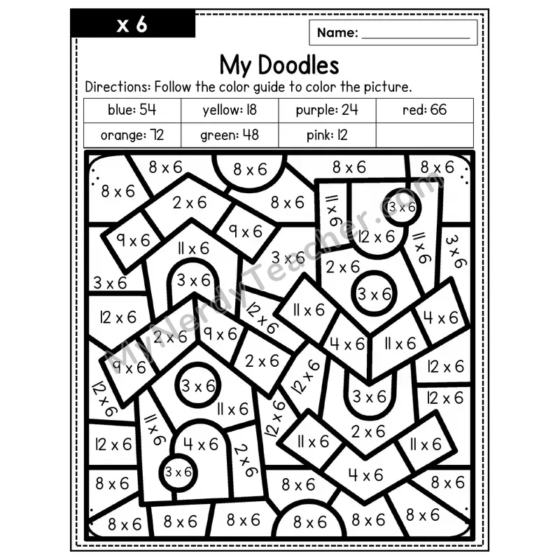 Multiplication Color by Number — x6 — Doodles (Page 3)