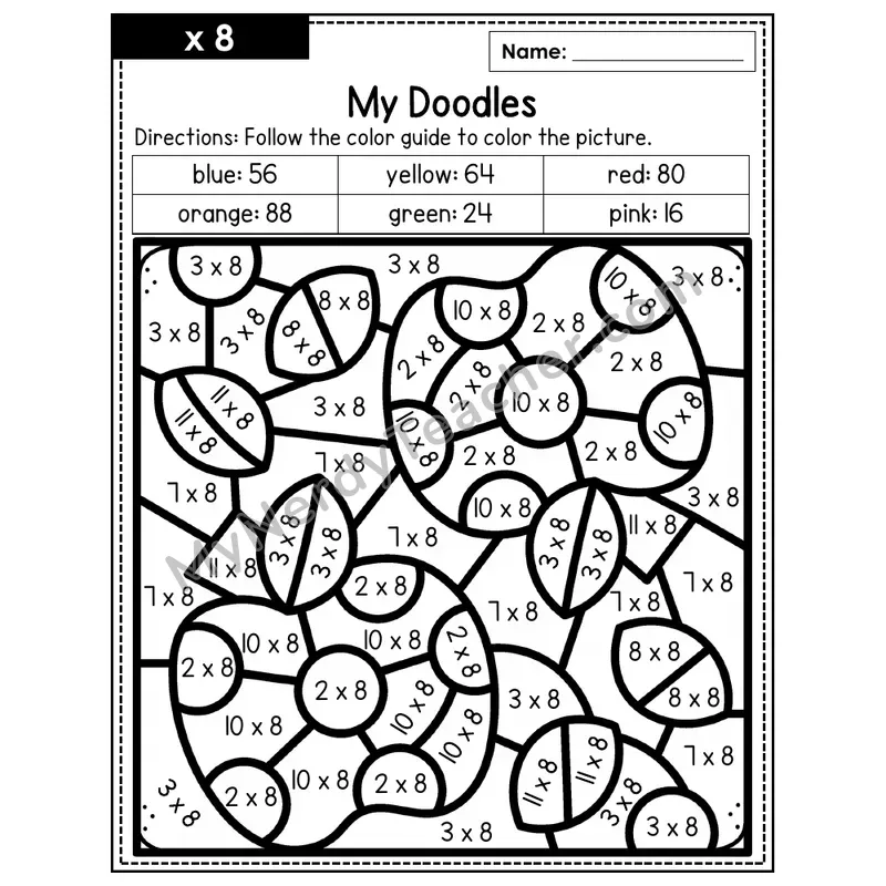 Multiplication Color by Number — x8 — Doodles (Page 5)