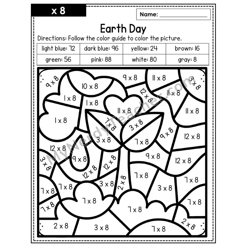 Multiplication Color by Number — x8 — Earth Day (Page 5)