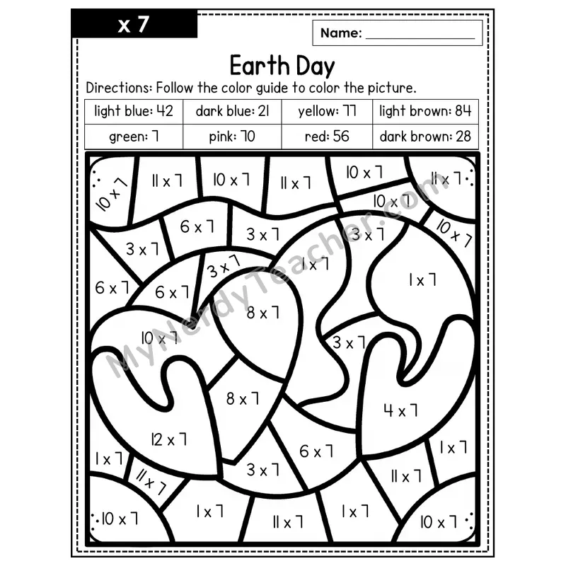 Multiplication Color by Number — x7 — Earth Day (Page 4)