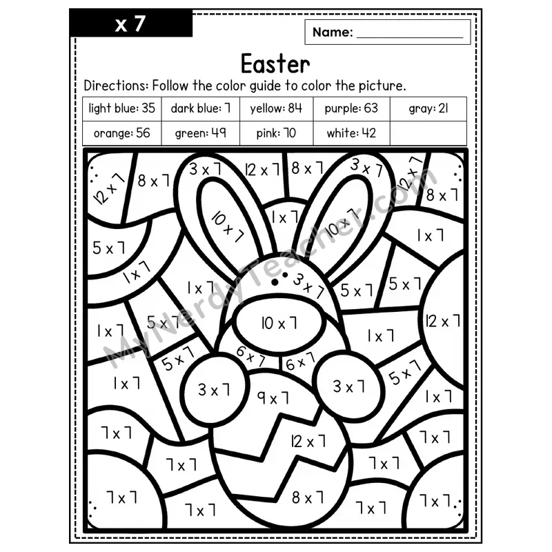 Multiplication Color by Number — x7 — Easter (Page 4)