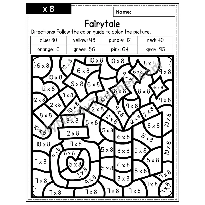 Multiplication Color by Number — x8 — Fairytale (Page 5)
