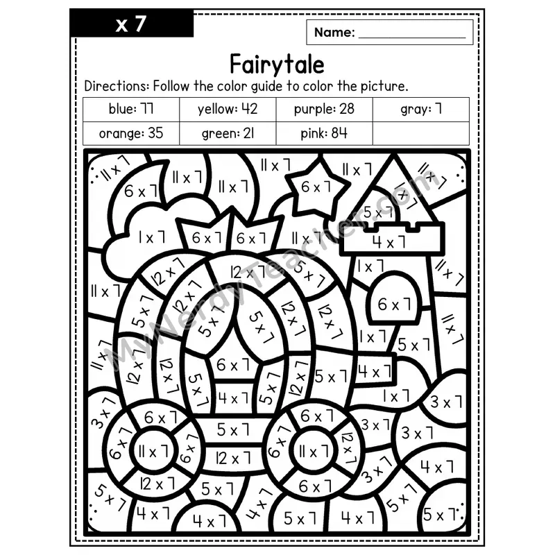 Multiplication Color by Number — x7 — Fairytale (Page 4)
