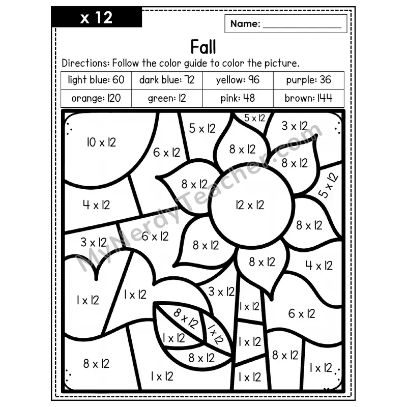 Multiplication Color by Number — x12 — Fall (Page 8)