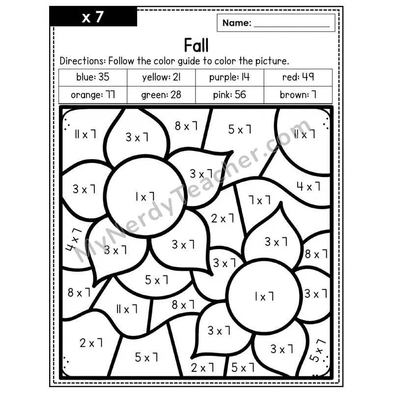 Multiplication Color by Number — x7 — Fall (Page 4)
