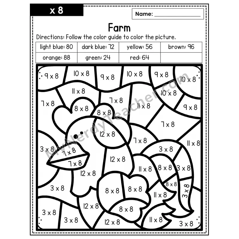 Multiplication Color by Number — x8 — Farm (Page 5)