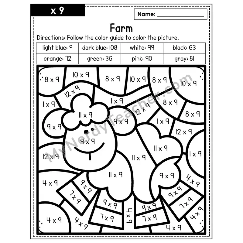 Multiplication Color by Number — x9 — Farm (Page 6)