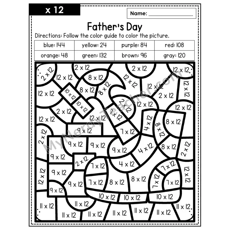 Multiplication Color by Number — x12 — Father's Day (Page 8)
