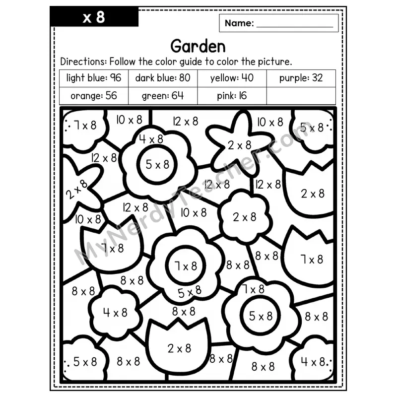 Multiplication Color by Number — x8 — Garden (Page 5)