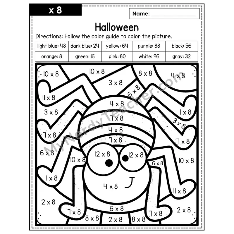 Multiplication Color by Number — x8 — Halloween (Page 5)