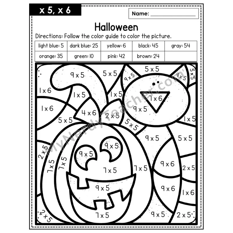 Multiplication Color by Number — x5, x6 — Halloween (Page 3)