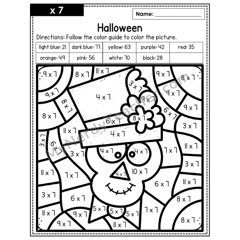 Multiplication Color by Number — x7 — Halloween (Page 4)