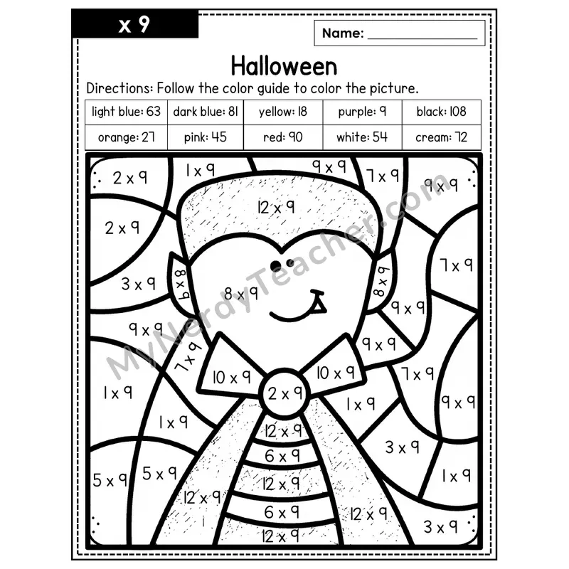 Multiplication Color by Number — x9 — Halloween (Page 6)