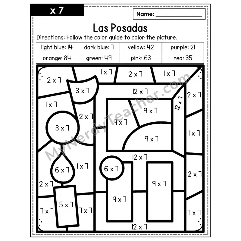Multiplication Color by Number — x7 — Las Posadas (Page 4)