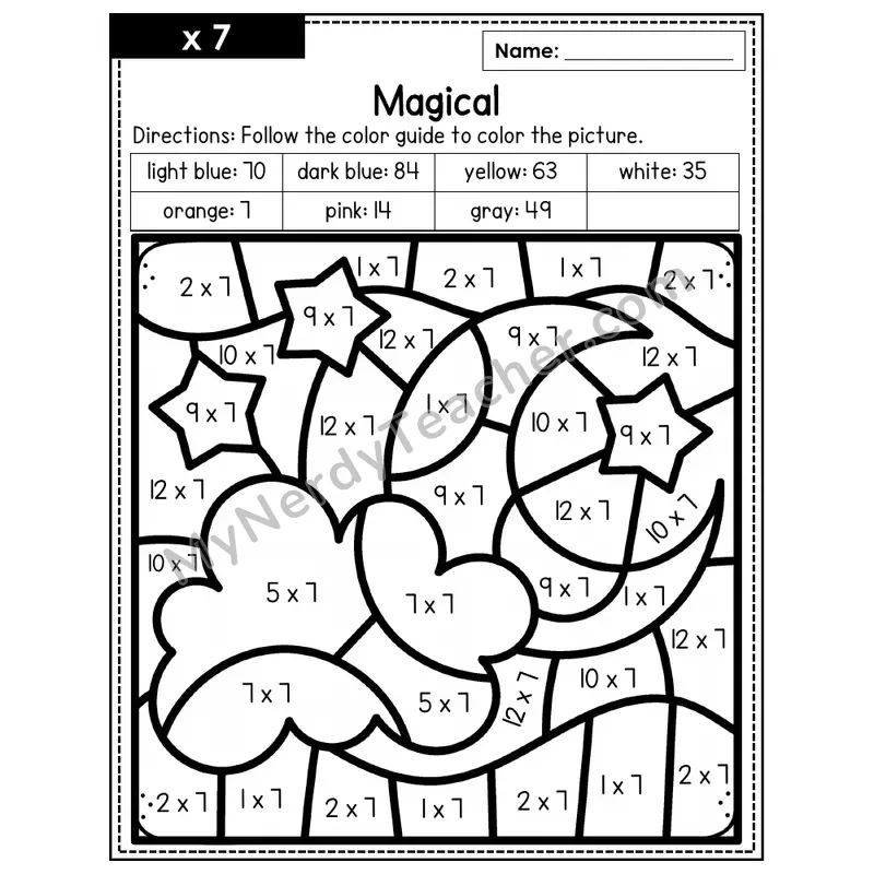 Multiplication Color by Number — x7 — Magical (Page 4)