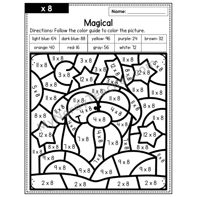 Multiplication Color by Number — x8 — Magical (Page 5)