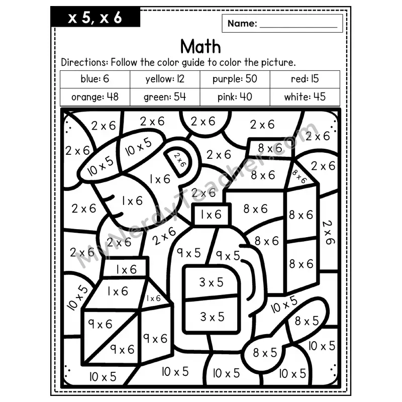 Multiplication Color by Number — x5, x6 — Math (Page 3)