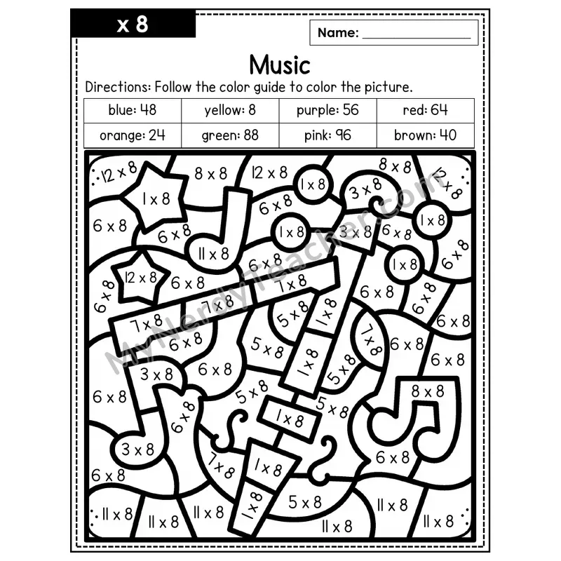 Multiplication Color by Number — x8 — Music (Page 5)