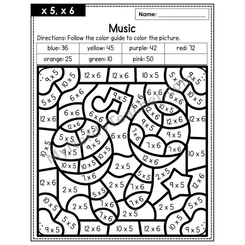 Multiplication Color by Number — x5, x6 — Music (Page 3)