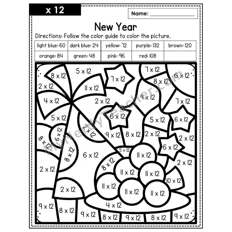 Multiplication Color by Number — x12 — New Years (Page 8)