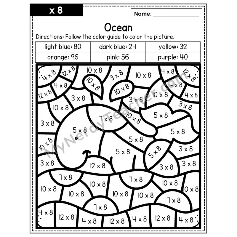 Multiplication Color by Number — x8 — Ocean (Page 5)