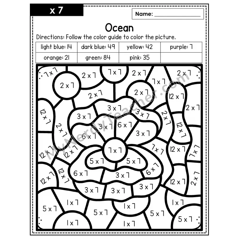 Multiplication Color by Number — x7 — Ocean (Page 4)