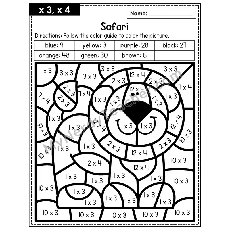 Multiplication Color by Number — x3, x4 — Safari (Page 2)