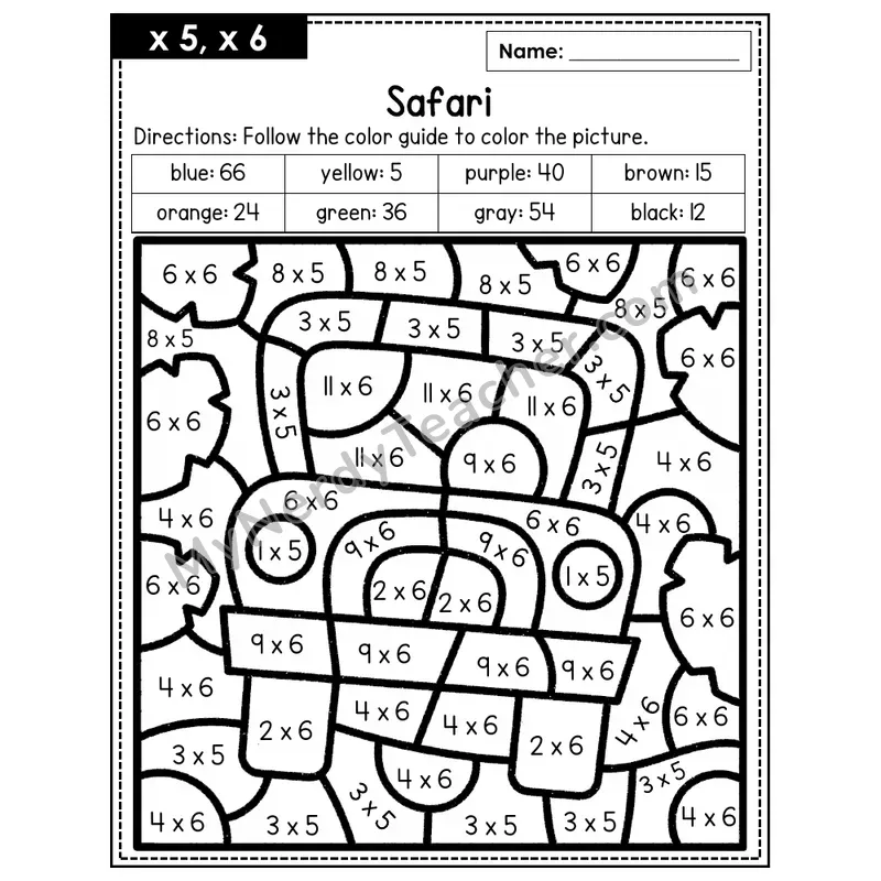 Multiplication Color by Number — x5, x6 — Safari (Page 3)