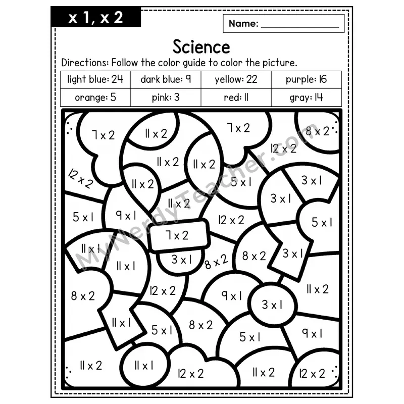 Multiplication Color by Number — x1, x2 — Science (Page 1)