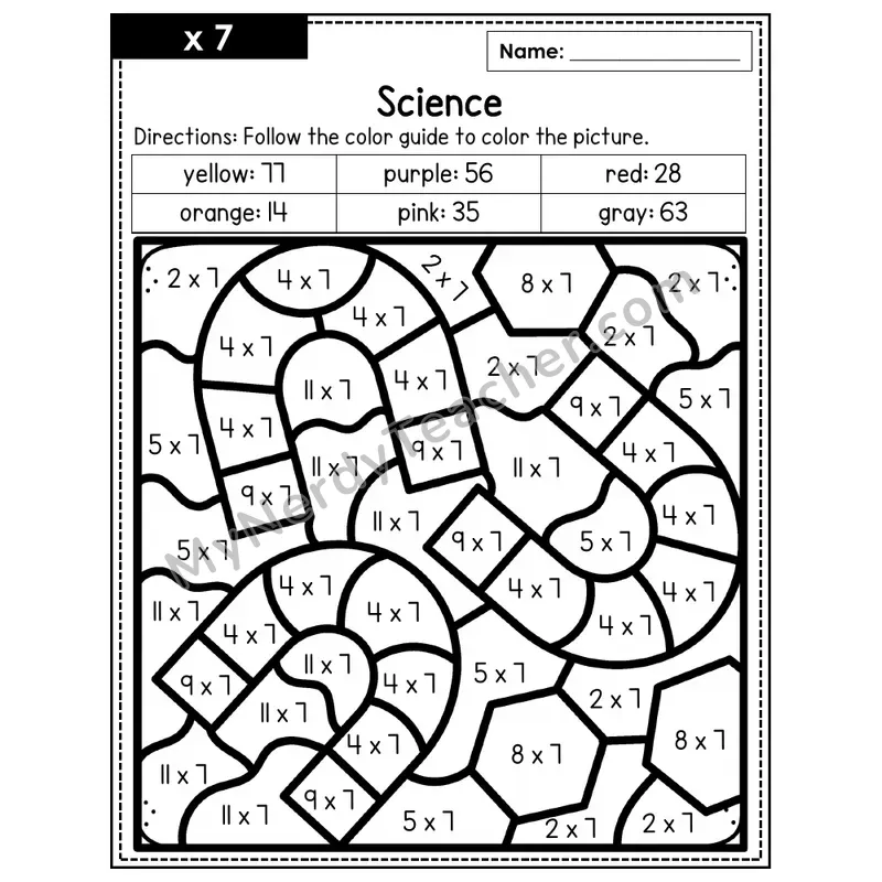Multiplication Color by Number — x7 — Science (Page 4)