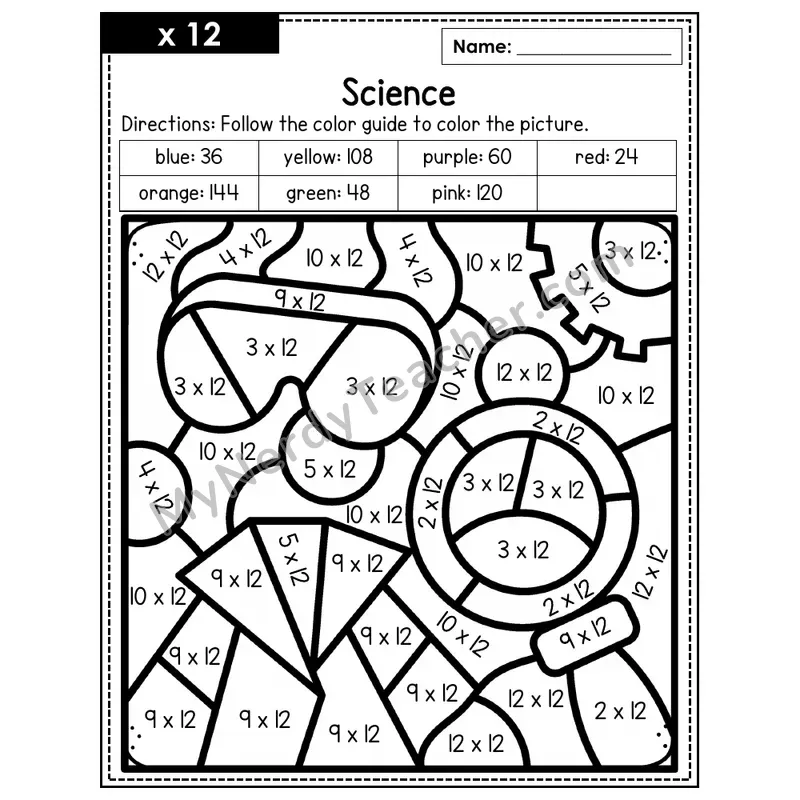 Multiplication Color by Number — x12 — Science (Page 8)