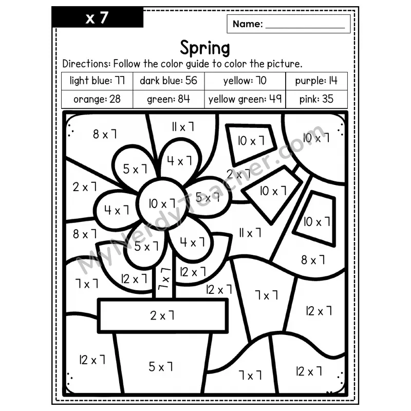 Multiplication Color by Number — x7 — Spring (Page 4)