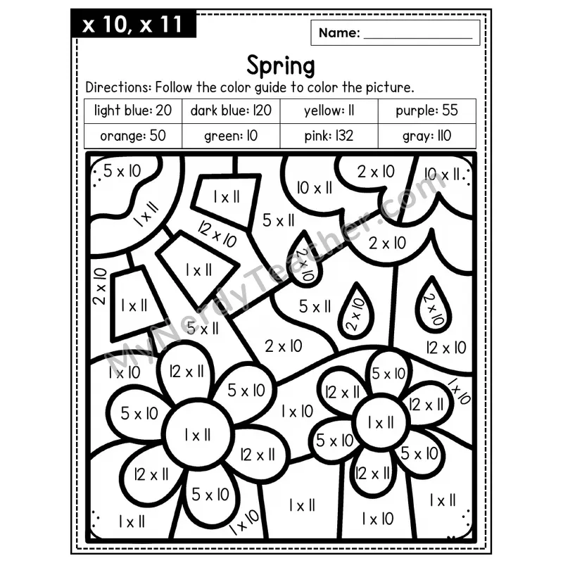 Multiplication Color by Number — x10, x11 — Spring (Page 7)